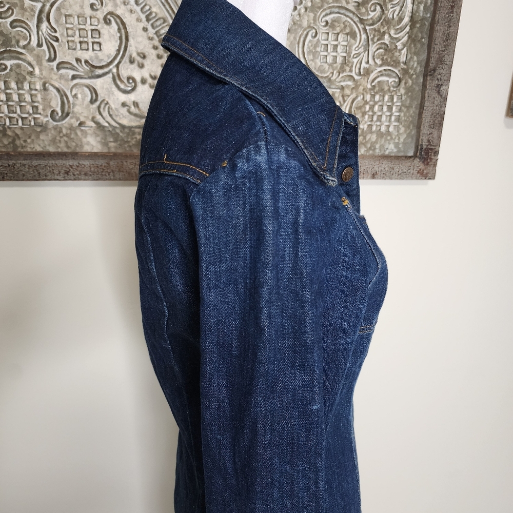 70's Vintage Landlubber Denim Duster Snap Button Dress Sz7 USA Western Boho Chic - Picture 10 of 15